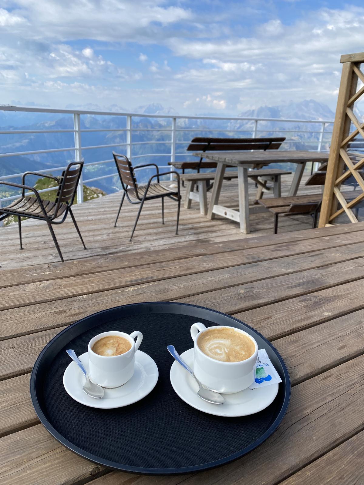 In Italy’s Dolomite Mountains, it is possible to have coffee on top of the world. (Courtesy of Margot Black)