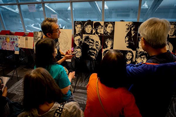 The “Revolution in Color” art exhibition organized by Hong Kong Canadians attracted over 300 attendees on May 13, 2023. (Courtesy of Leo Tran)