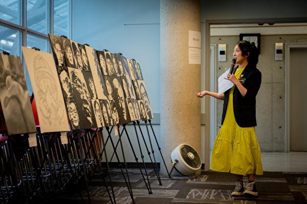 Artworks featuring portraits of political figures by HUMA were displayed during the event. (Courtesy of Leo Tran)