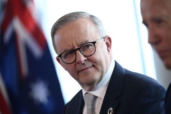 Australia's Prime Minister Anthony Albanese attends a bilateral meeting with U.S. President Joe Biden as part of the G-7 Leaders' Summit in Hiroshima, Japan, on May 20, 2023. (Brendan Smialowski/AFP via Getty Images)