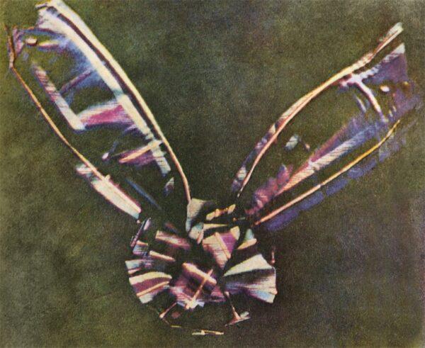 The first durable color photographic image, demonstrated by James Clerk Maxwell in an 1861 lecture. Scanned from "The Illustrated History of Colour Photography," Jack H. Coote, 1993. (Public Domain)
