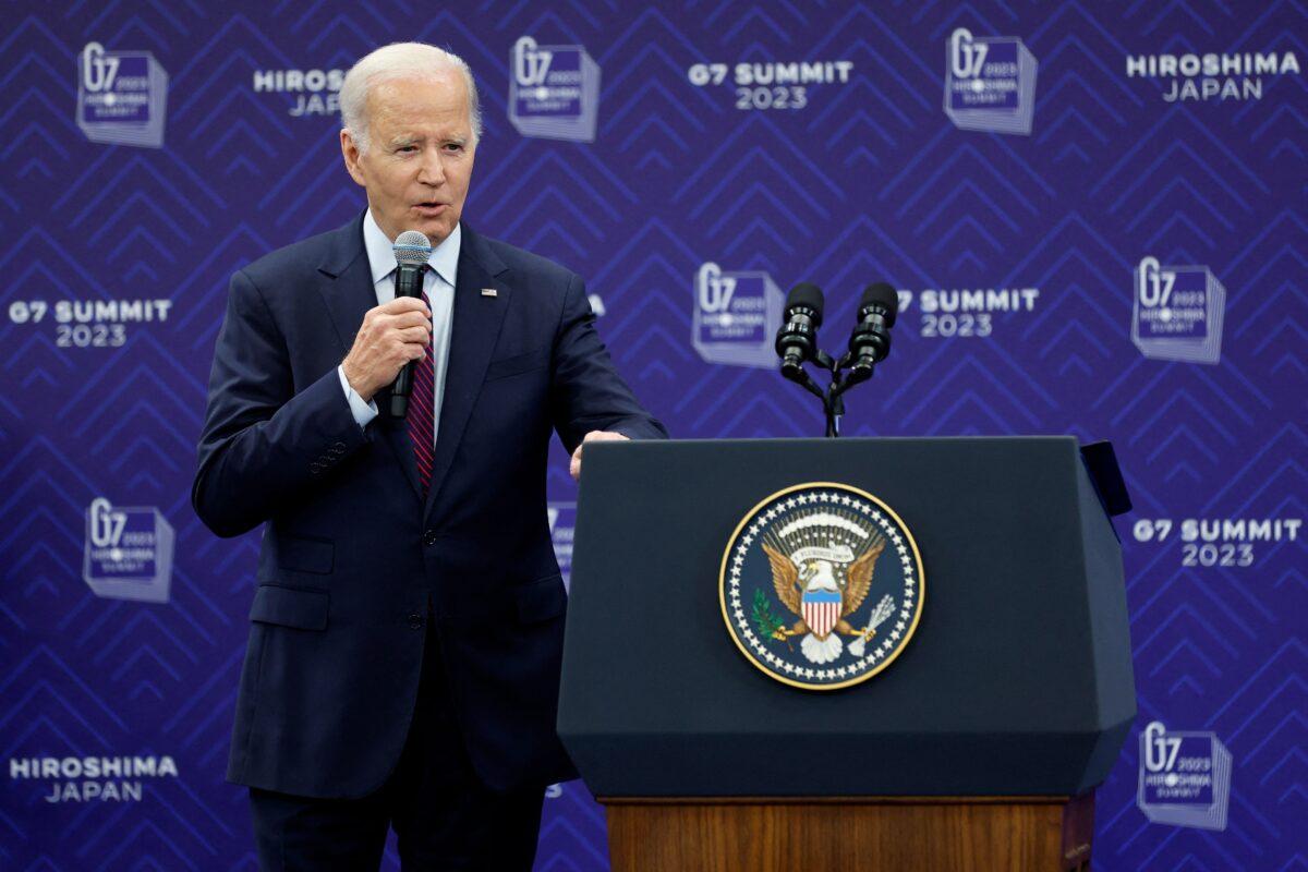 President Joe Biden speaks during a press conference following the G7 Leaders' Summit in Hiroshima on May 21, 2023. (Kiyoshi Ota/POOL/AFP via Getty Images)