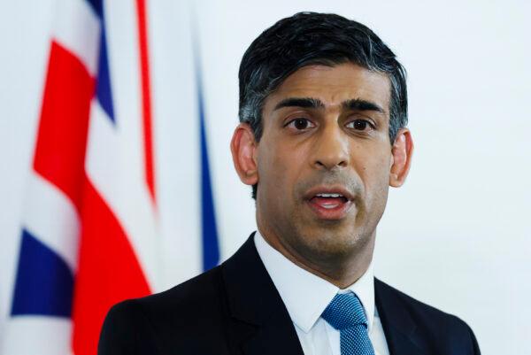 British Prime Minister Rishi Sunak speaks during a press conference following the G-7 summit in Hiroshima, Japan, on May 21, 2023. (Issei Kato/Pool/Getty Images)