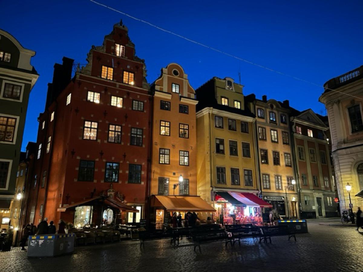 Evening falls on Stortorget, the main plaza of Gamla Stan, in Stockholm, Sweden. (Courtesy of Lesley Frederikson)