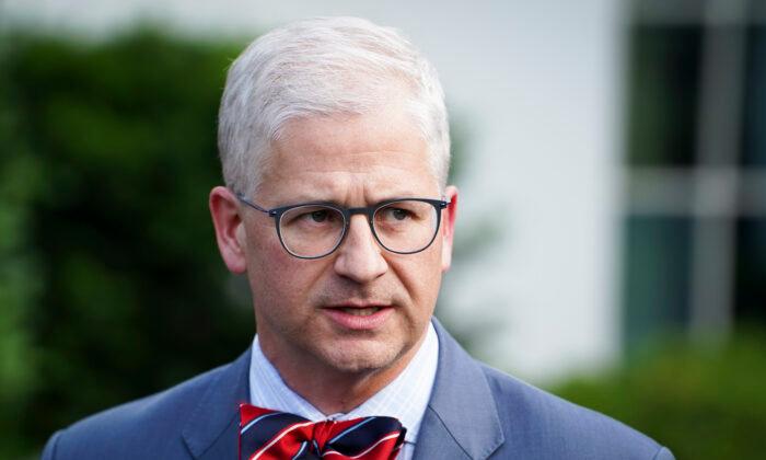 Rep. Patrick McHenry (R-N.C.) speaks to the press after meeting President Joe Biden to discuss the debt limit at the White House on May 22, 2023. (Madalina Vasiliu/The Epoch Times)
