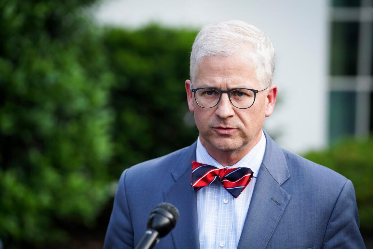 Rep. Patrick McHenry (R-N.C.) speaks to the press after meeting President Joe Biden to discuss the debt limit at the White House in Washington on May 22, 2023. (Madalina Vasiliu/The Epoch Times)
