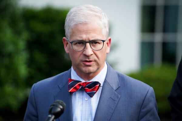 Rep. Patrick McHenry (R-N.C.) speaks to reporters after meeting with President Joe Biden to discuss the debt limit at the White House on May 22, 2023. (Madalina Vasiliu/The Epoch Times)
