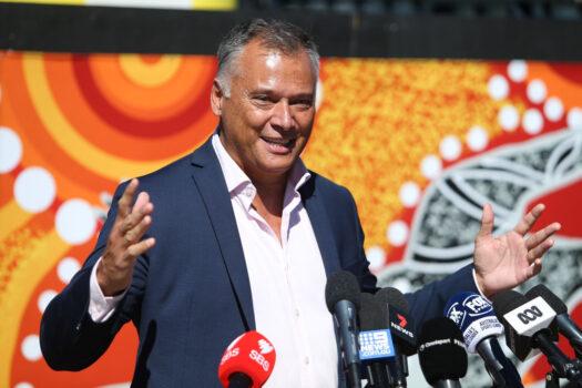 Stan Grant speaks during the Anthony Mundine media conference at the Cruise Bar in Sydney, Australia on March 24, 2021. (Jason McCawley/Getty Images)