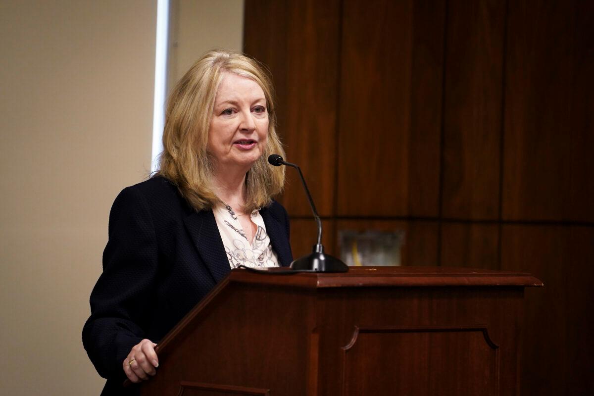 Nina Shea, a senior fellow at Hudson Institute, speaks at a briefing on the persecution of Falun Gong in Washington on May 23, 2023. (Madalina Vasiliu/The Epoch Times)