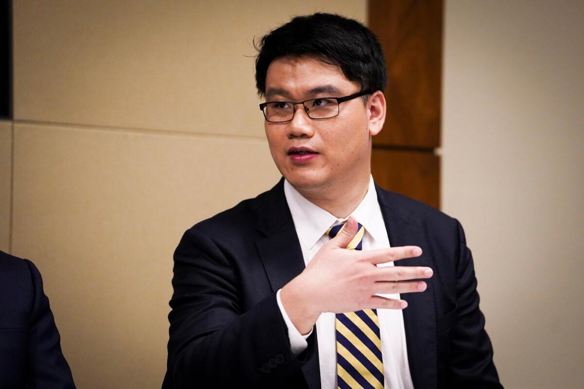 You Zhou, a panelist, speaks at a briefing on the persecution of Falun Gong, on Capitol Hill in Washington on May 23, 2023. (Madalina Vasiliu/The Epoch Times)
