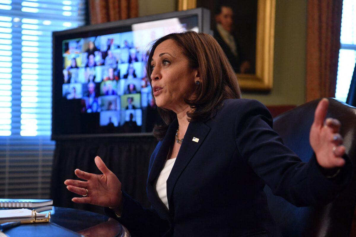 Vice President Kamala Harris hosts the inaugural meeting of the Task Force on Worker Organizing and Empowerment in Washington on May 13, 2021. (Nicholas Kamm/AFP via Getty Images)