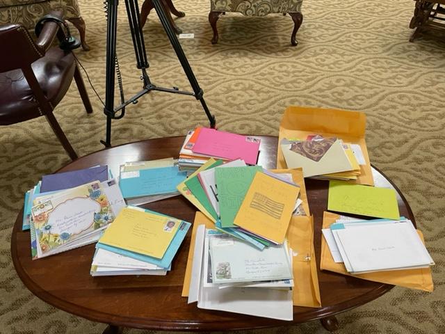 Letters and cards for Edwin Smith on the occasion of his 100th birthday. (Paula Ratliff)