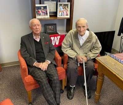 J. Lee Robertson, a World War II U.S. Army veteran, and Edwin Smith celebrate being members of the "Century Club." Both men graduated from Western Kentucky University. (Steve Robertson)