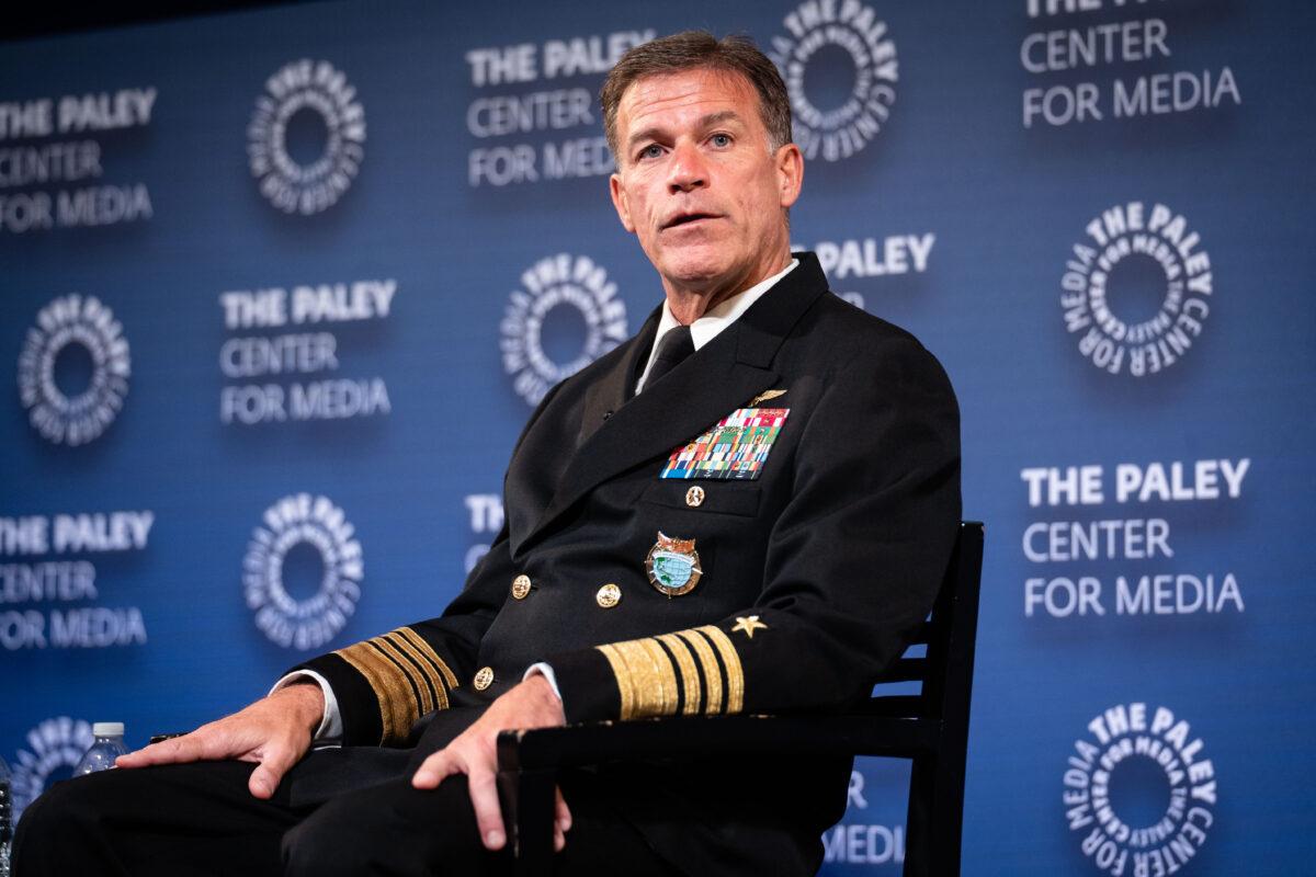 Admiral John C. Aquilino discusses U.S.-China strategic competition at Paley Center for Media in New York City on May 23, 2023. (Samira Bouaou/The Epoch Times)