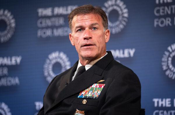 Adm. John C. Aquilino discusses U.S.–China strategic competition at The Paley Center for Media in New York on May 23, 2023. (Samira Bouaou/The Epoch Times)
