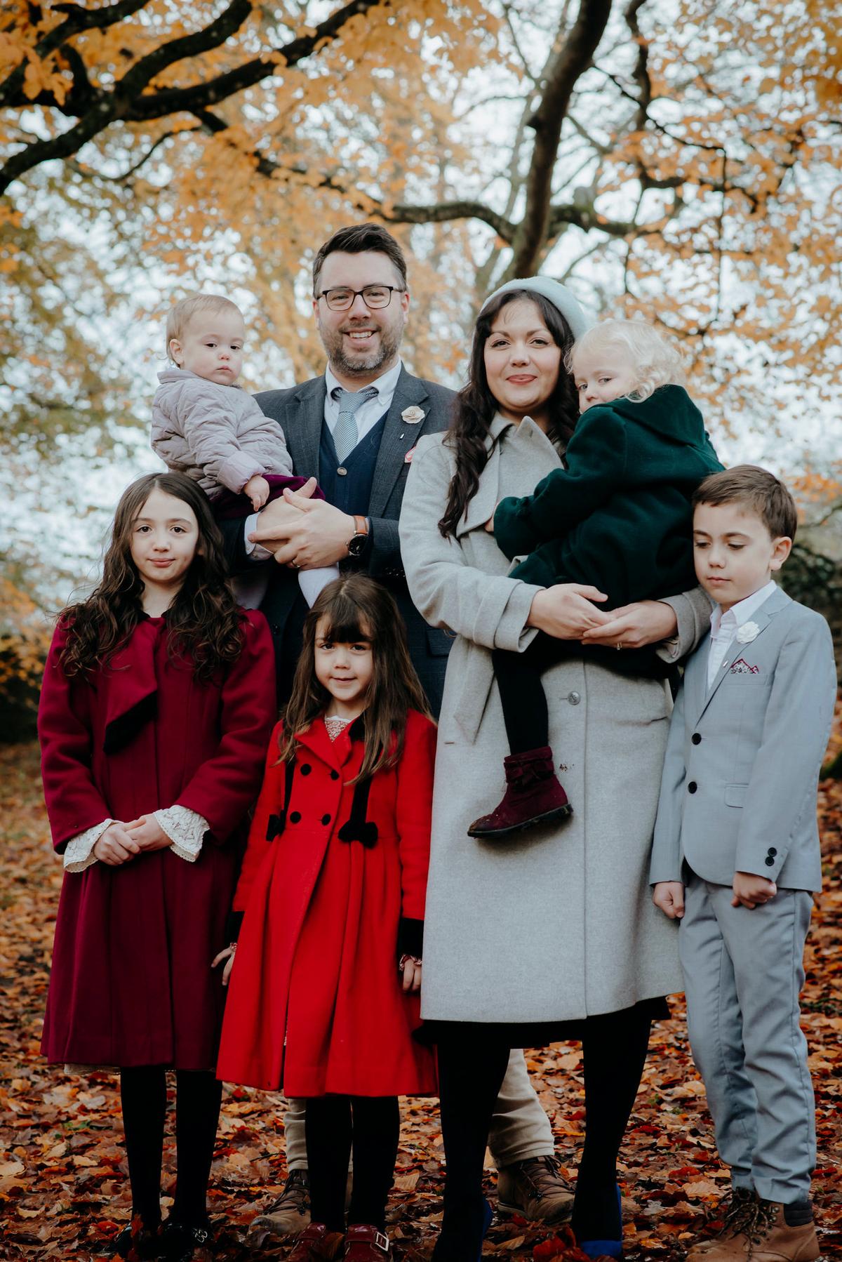 Megan Madden with her husband, Josh Madden, a lecturer in theology at Oxford University in England, and their five children. (Courtesy of Megan Madden)