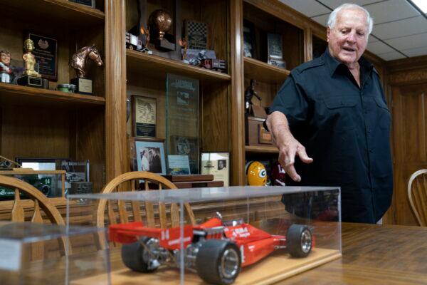 A.J. Foyt talks about the racing car models fans have gifted him in Waller, Texas, on March 29, 2023. (Godofredo A. Vásquez/AP Photo)