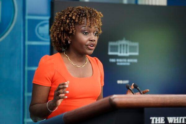 White House press secretary Karine Jean-Pierre speaks during the daily press briefing at the White House in Washington on May 24, 2023. (Madalina Vasiliu/The Epoch Times)