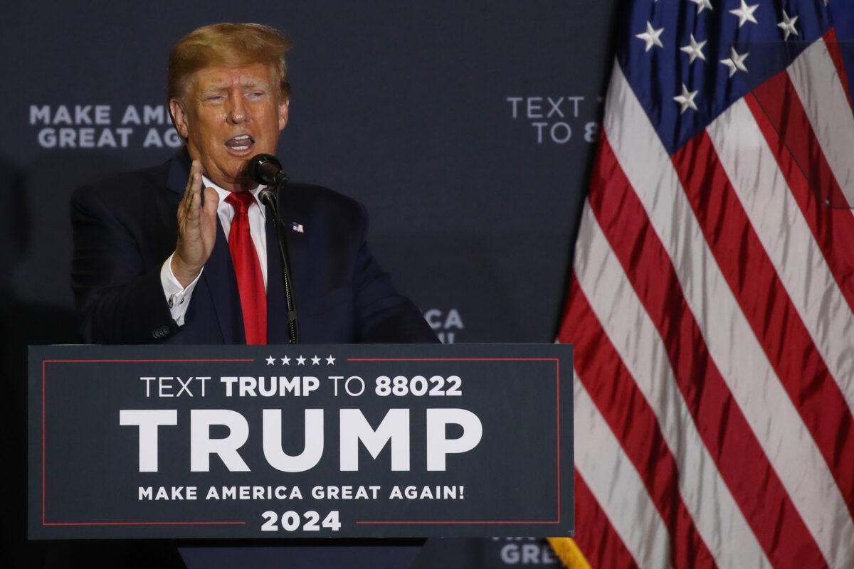 Former President Donald Trump speaks at a campaign rally in Manchester, N.H., on April 27, 2023. (Spencer Platt/Getty Images)