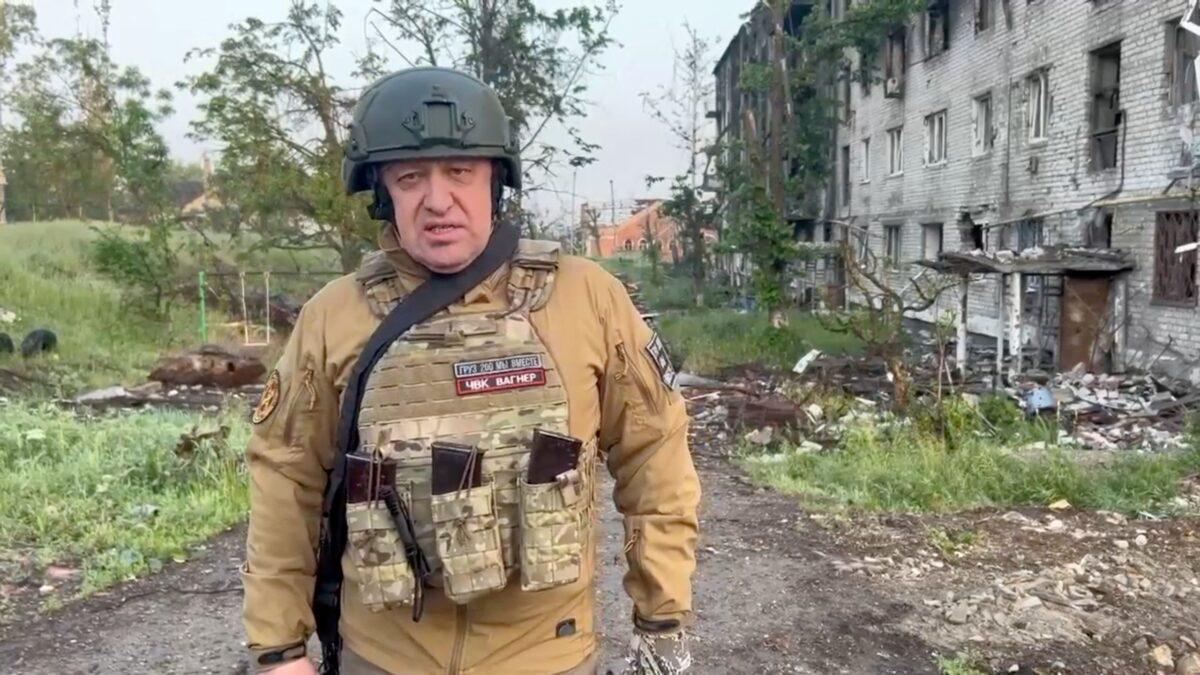 Founder of Wagner private mercenary group Yevgeny Prigozhin makes a statement on the start of the withdrawal of his forces from Bakhmut and handing over their positions to regular Russian troops, in the course of Russia–Ukraine conflict in Bakhmut, Ukraine, on May 25, 2023. (Concord/Handout via Reuters)