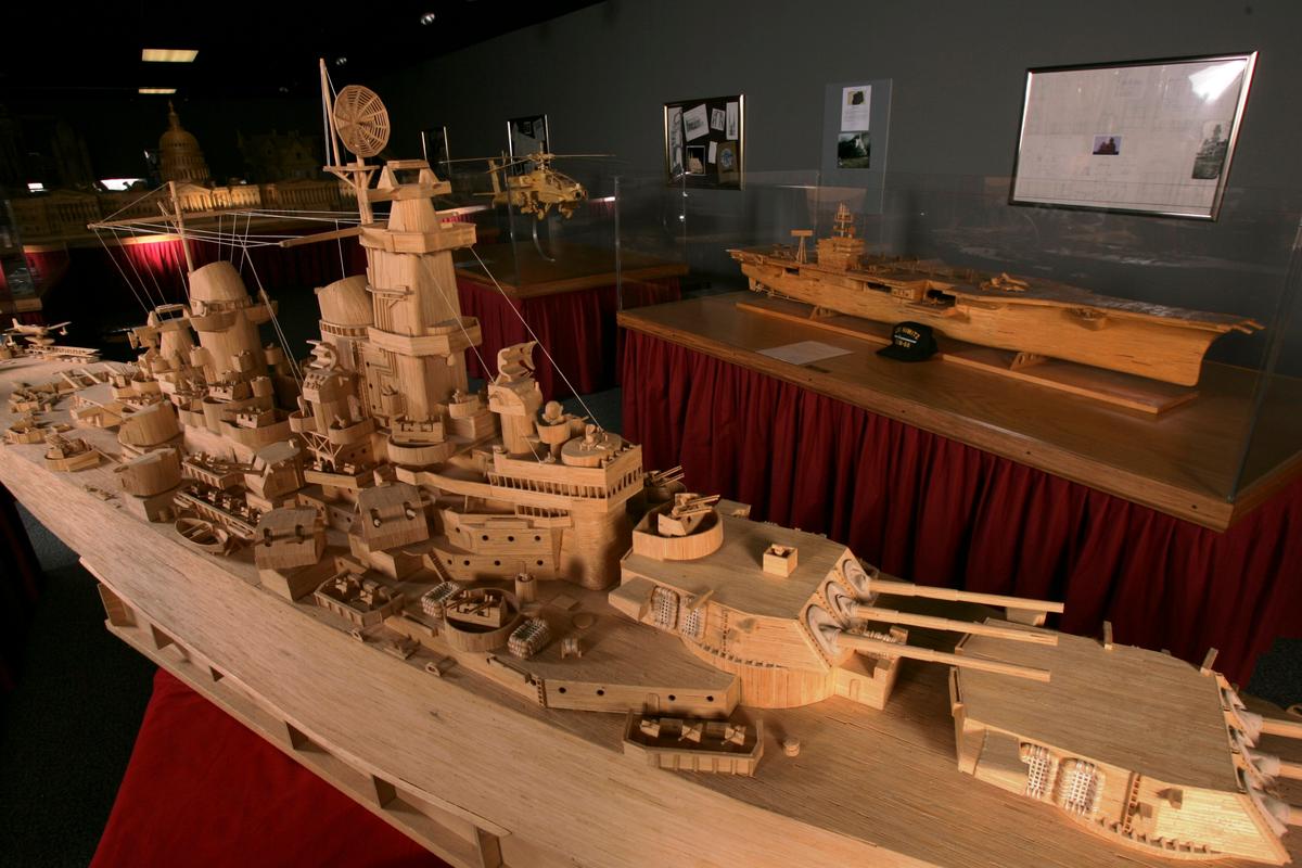 A model of the USS Iowa made of 137,000 matchsticks in 1998. (Courtesy of Patrick Acton)
