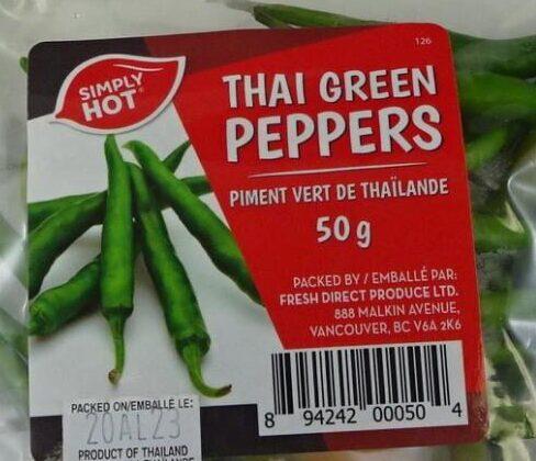 Simply Hot Brand Thai Green Peppers Recalled Due to Salmonella