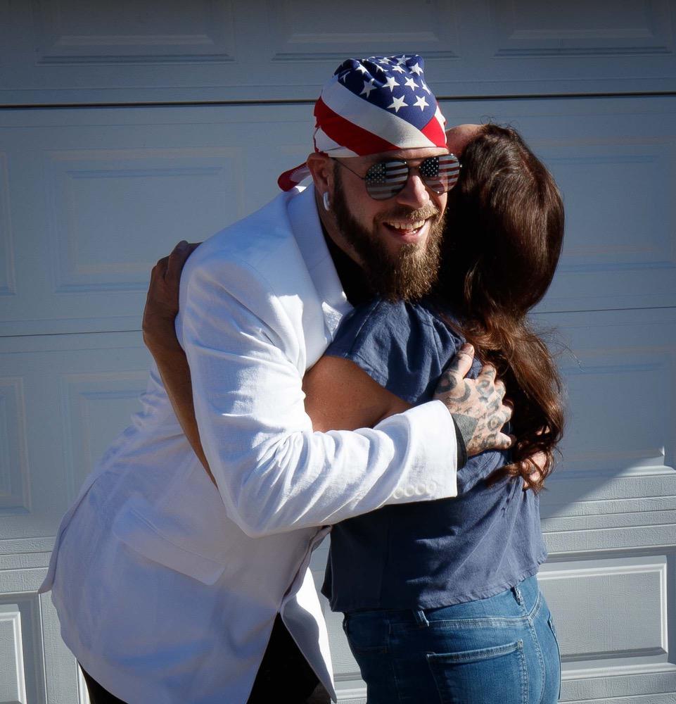 Jacob Chansley arrives at his home in Arizona after completing his prison term on May 25, 2023. (Courtesy of Jacob Chansley/Photo by Rick Meoli)