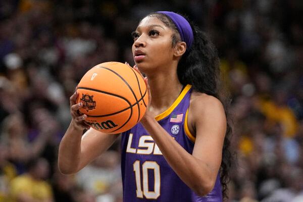 LSU's Angel Reese during the second half of the NCAA Women's Final Four championship  game against Iowa in Dallas on April 2, 2023. (Darron Cummings/AP Photo)