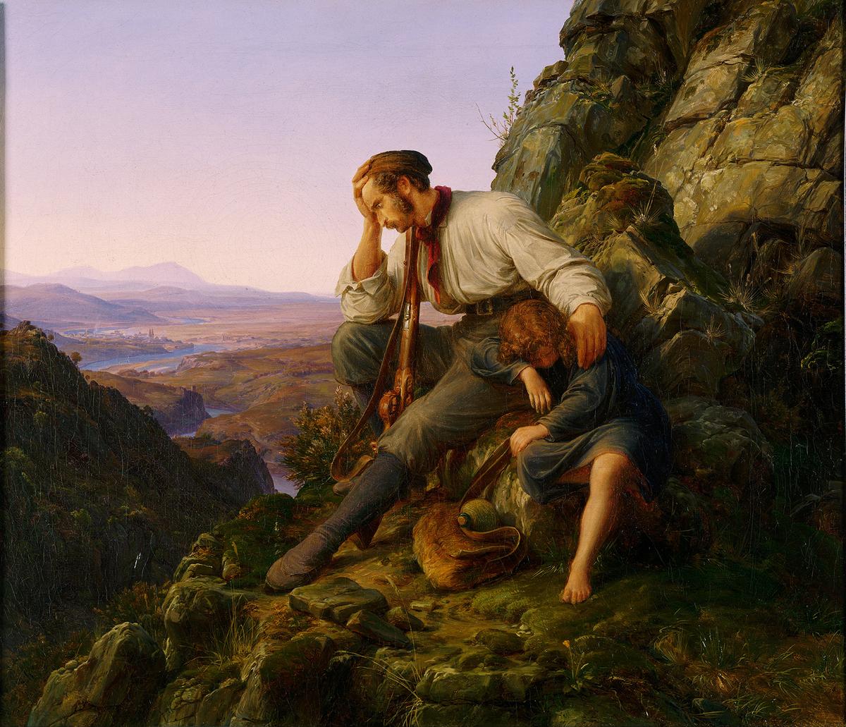 The father has only one object that he will pursue even to the point of death: to care for the son. "The Robber and His Child," 1832, by Karl Friedrich Lessing. Oil on canvas. Philadelphia Museum of Art. (Public Domain)