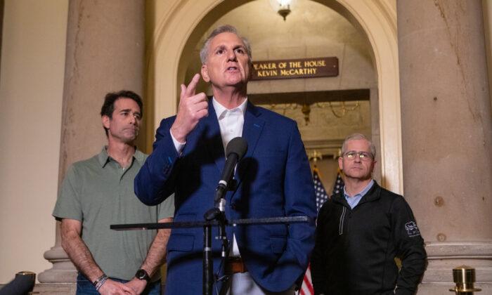 House Speaker Kevin McCarthy (R-Calif.) speaks to the press after an agreement was reached to avoid a default on the U.S. debt at the U.S. Capitol in Washington on May 28, 2023. (Anna Rose Layden/Getty Images)