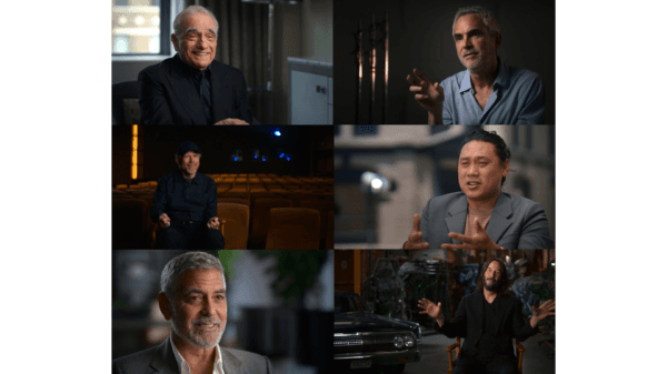 Distinguished filmmakers tell the story of Warner Bros. in film. Clockwise from top L Martin Scorsese, Alejandro González Iñárritu, John M. Chu, Keanu Reeves, George Clooney, Ron Howard. (HBO Max)