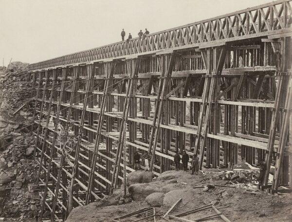 The Dale Creek Crossing under construction, circa 1864–1869, by Andrew J. Russell. Beinecke Rare Book and Manuscript Library, Yale University. (Public Domain)