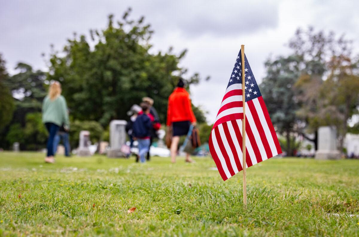 People gather for Memorial Day celebrations at Fairhaven Memorial Park in Santa Ana, Calif., on May 29, 2023. (John Fredricks/The Epoch Times)
