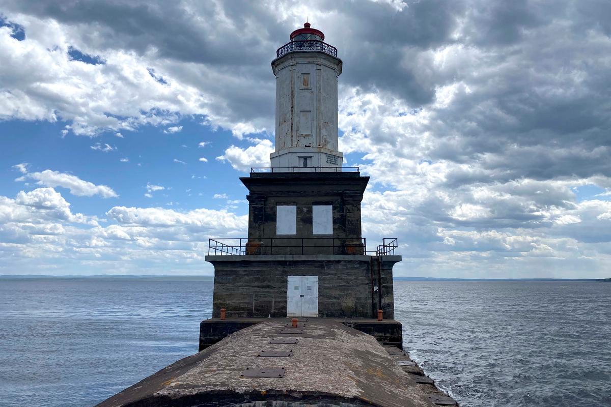 The Keweenaw Waterway Lower Entrance Light stands in Keweenaw Bay in Chassell, Michigan. (Luke Barrett/General Services Administration via AP)