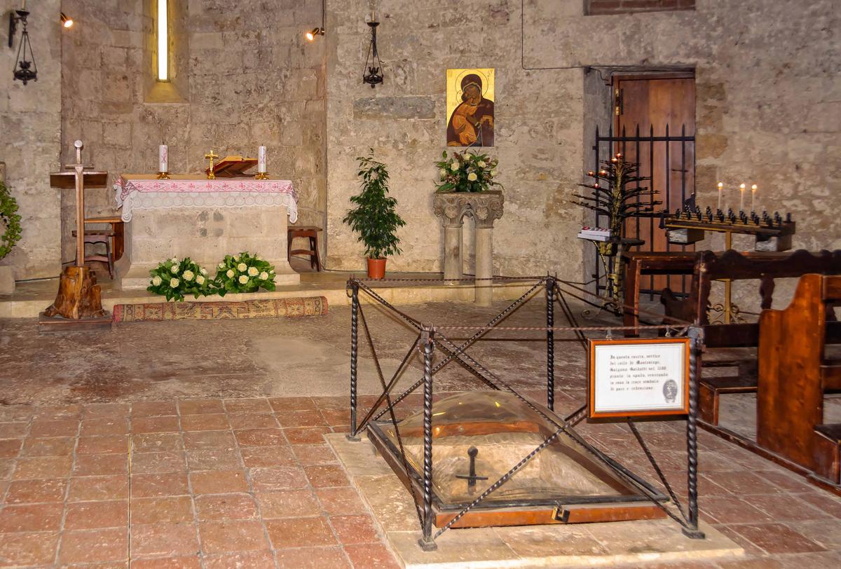 Saint Galgano's sword embedded in stone in Siena, Italy. (lkonya/Shutterstock)
