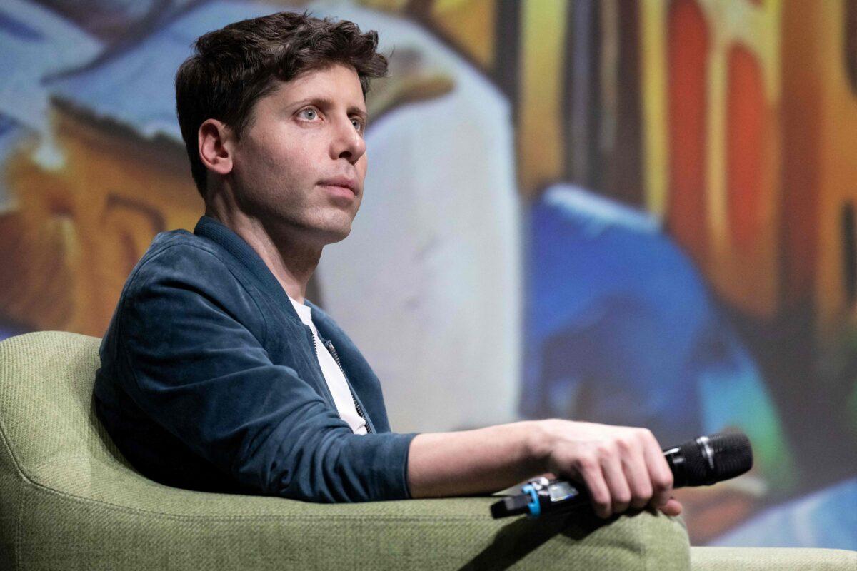 OpenAI CEO Sam Altman addresses a speech during a meeting at the Station F in Paris, on May 26, 2023. (Joel Saget/AFP via Getty Images)