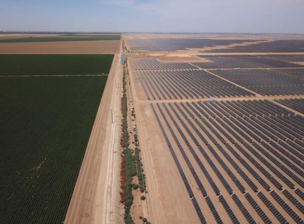 A solar panel range is seen in what was once a field used for agriculture, in California's Central Valley near Huron, Calif. on July 23, 2021. (Robyn Beck/AFP via Getty Images)