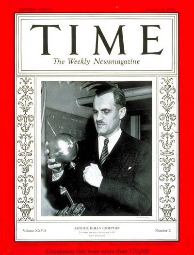 Arthur Compton on the cover of Time magazine on Jan. 13, 1936, holding his cosmic ray detector. <span style="color: #000000;">Wide World Photos.</span> (Public Domain)