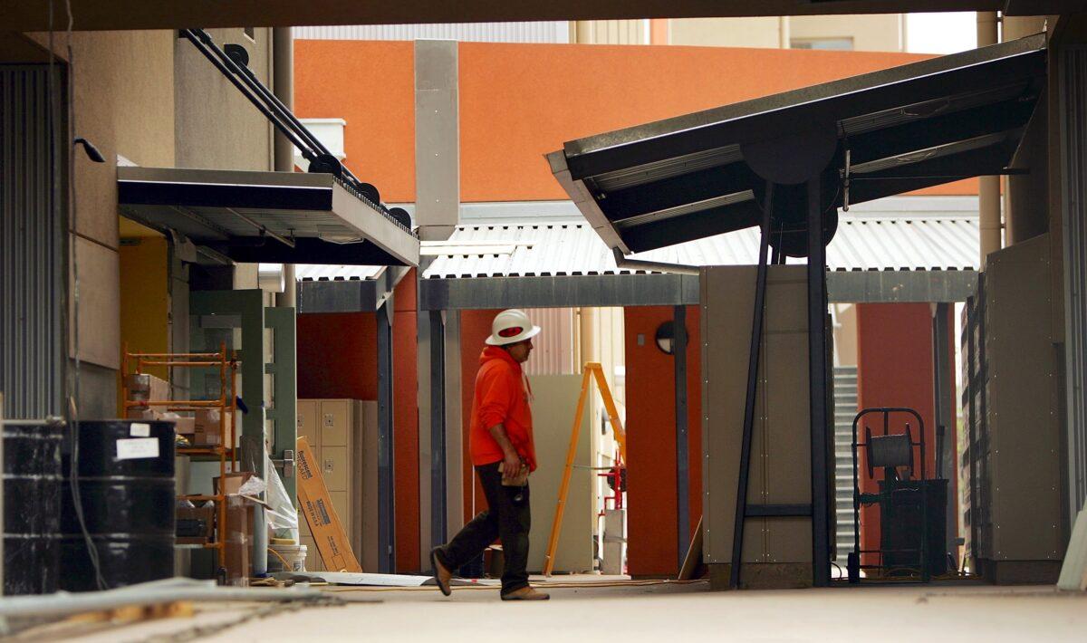 A school is under construction in the Los Angeles-area city of Maywood, Calif., on May 17, 2006. (David McNew/Getty Images)