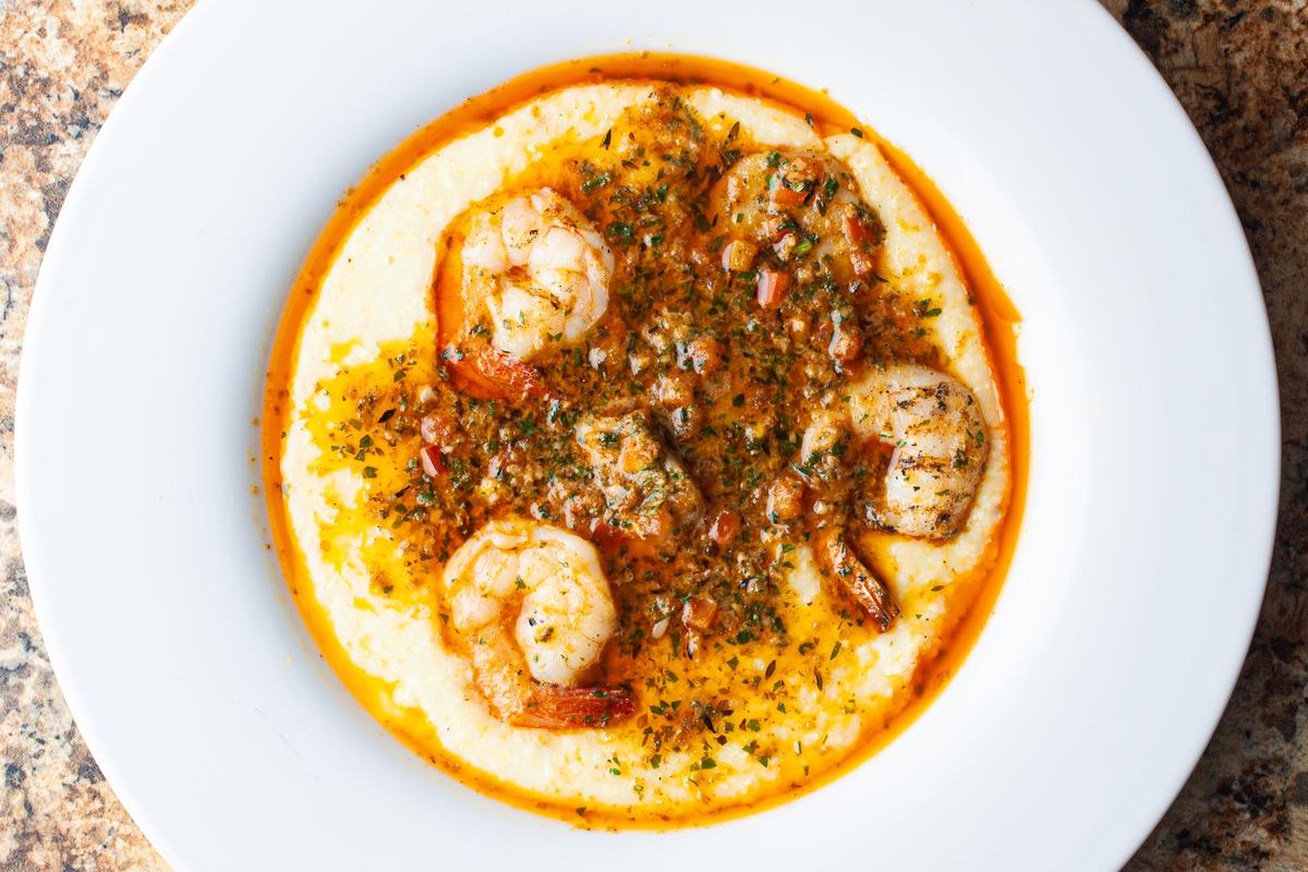 Shrimp and grits, Caldwell's take on a Southern classic. (Mark Manne Photography)