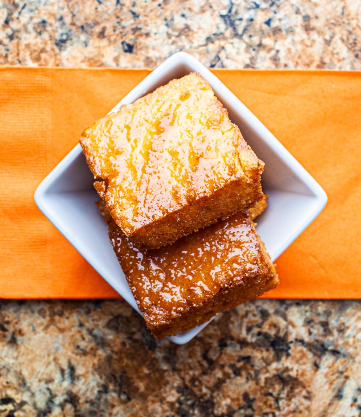 Deep-fried cornbread, drizzled with honey. (Mark Manne Photography)