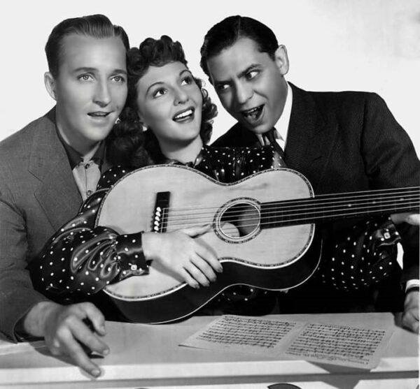 (L–R) Bob Sommers (Bing Crosby), Cherry Lane (Mary Martin), and Billy Starbuck (Oscar Levant), in “Rhythm on the River.” (Paramount Pictures)