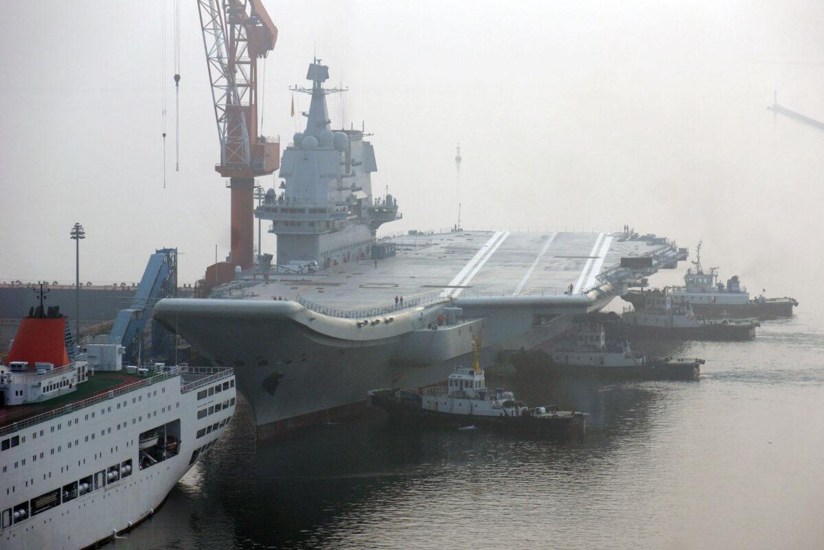 China's first home-built aircraft carrier sets out from a port of Dalian DSIC (Dalian Shipbuilding Industry Co.) Shipyard for sea trials on May 13, 2018 in Dalian, Liaoning Province of China. (Getty Images)