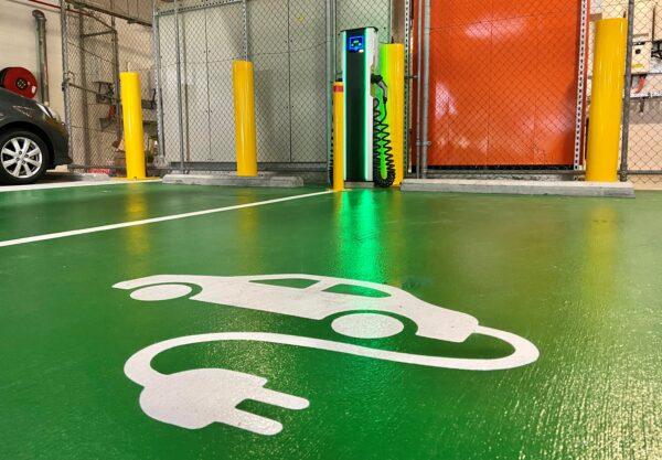 An EV charging car space in Calamvale of Brisbane, Australia on Jan. 29, 2023. (Daniel Teng/The Epoch Times)