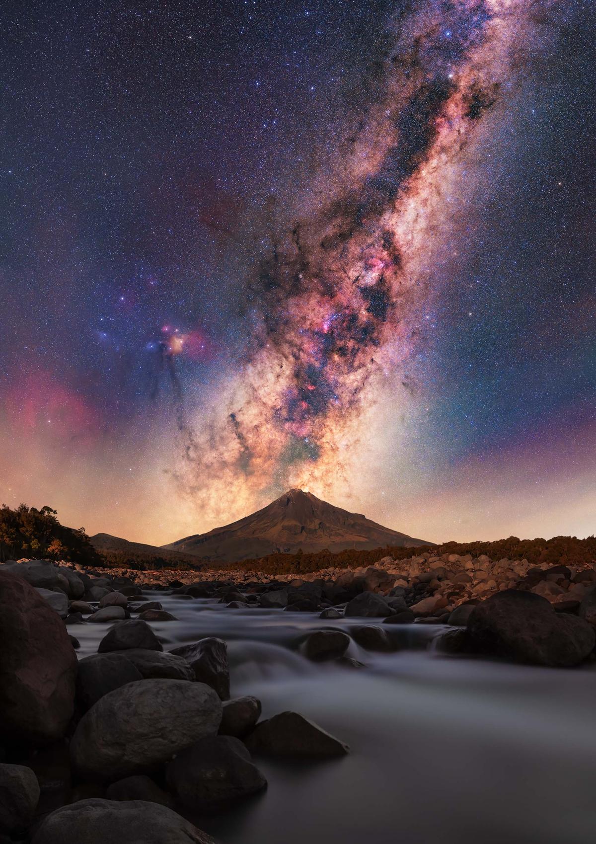 “Milky Way Rising over Stony River & Mt Taranaki” by Brendan Larsen. (Courtesy of Brendan Larsen)