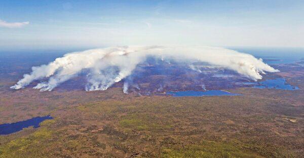 An aerial image showing the magnitude of the fire burning in Shelburne County, N.S. is shown in a handout photo May 31, 2023. (The Canadian Press/HO-Communications Nova Scotia)