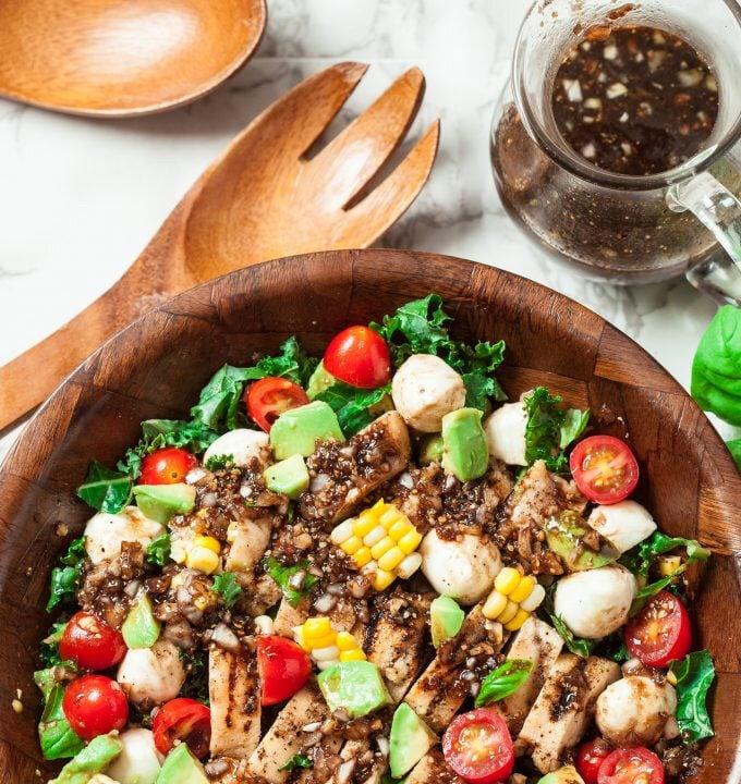 Grilled Chicken Caprese Salad with Avocado