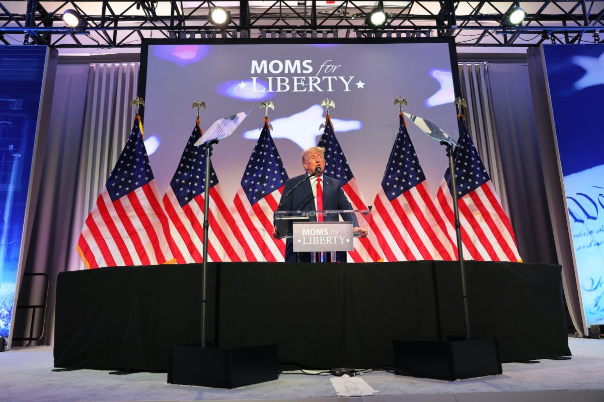Republican presidential candidate former U.S. President Donald Trump speaks during the Moms for Liberty Joyful Warriors national summit at the Philadelphia Marriott Downtown in Philadelphia, Pa., on June 30, 2023. (Michael M. Santiago/Getty Images)