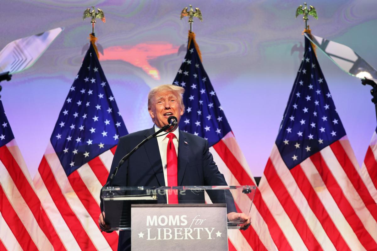 Republican presidential candidate former U.S. President Donald Trump speaks during the Moms for Liberty Joyful Warriors national summit at the Philadelphia Marriott Downtown in Philadelphia, Pa., on June 30, 2023. (Michael M. Santiago/Getty Images)