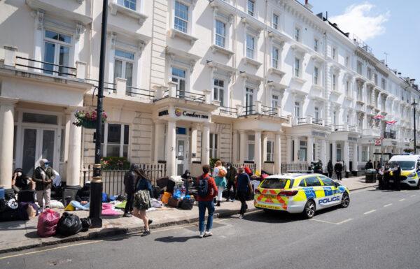 A view of the scene outside the Comfort Inn hotel on Belgrave Road in Pimlico, central London, on June 2, 2023. (James Manning/PA Wire)